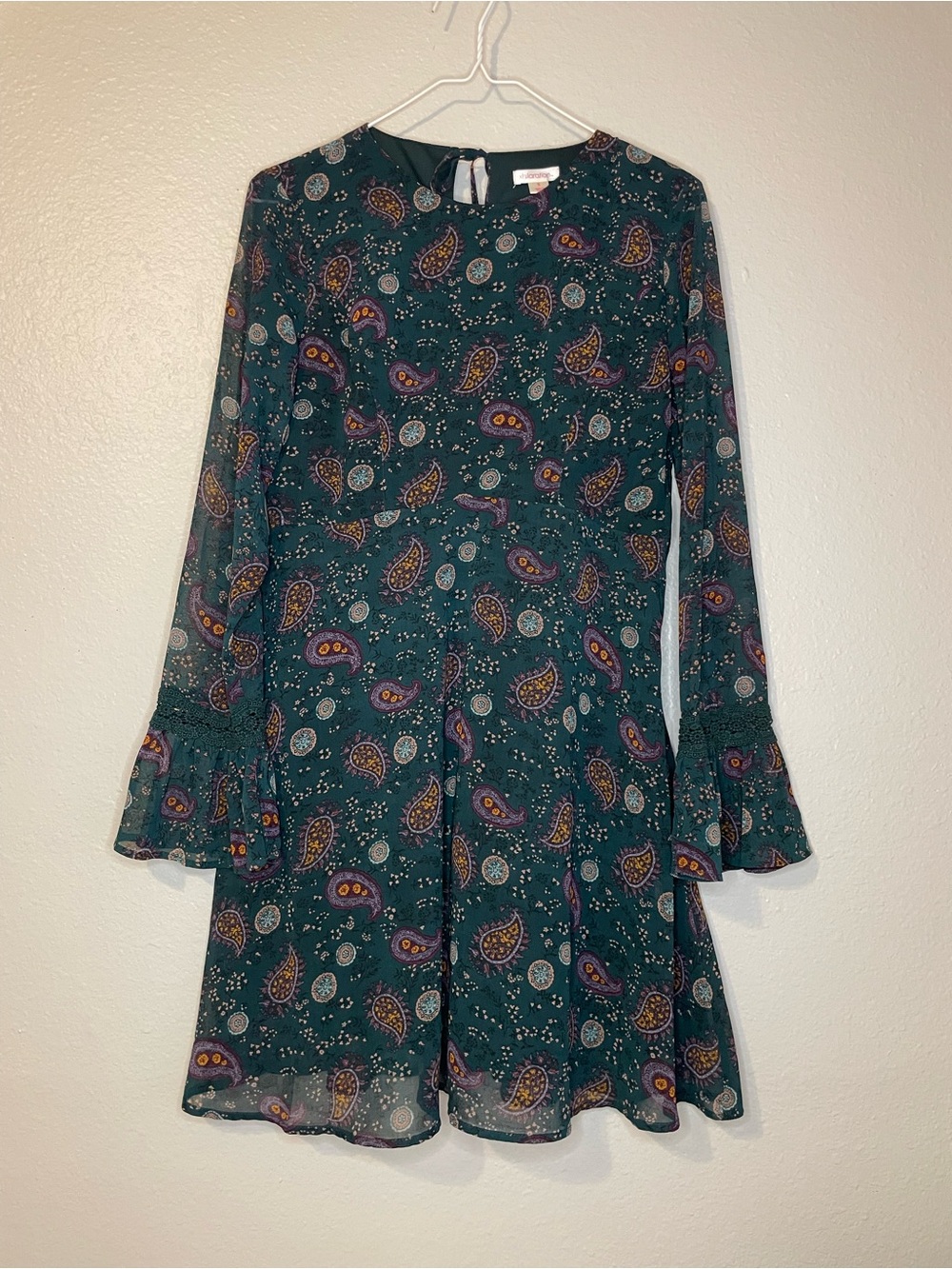Xhilaration Teal Paisley Long-Sleeve A-Line Dress